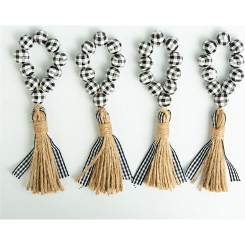 New color Wood Bead Tassel napkin ring napkin buckle European and American Pastoral home decoration