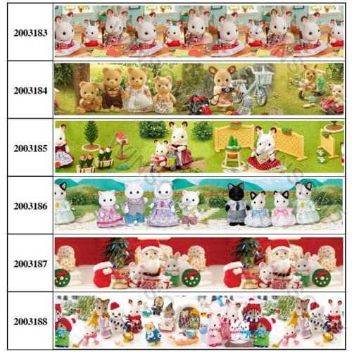 New design 10yards different sizes cartoon family rabbit printed grosgrain ribbon