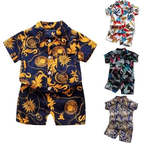 0-6Y Kids Baby Boy Clothes Summer Floral Print Sets 2Pcs Short Sleeve T-Shirt+Shorts Child Boy Beach Wear Outfits