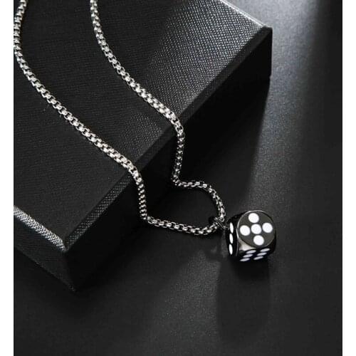 Mens Black Dice Pendant Necklace Stainless Steel Removable Game Necklace for Women Fashion Streetwear Jewelry for Gifts WC055