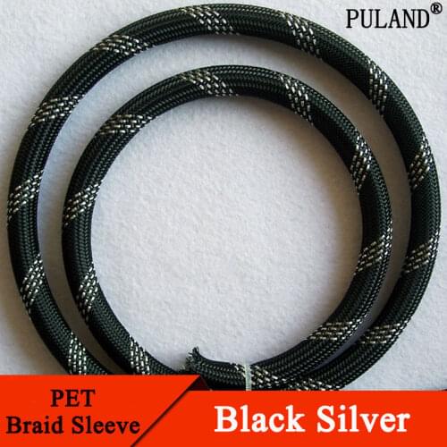 Black Silver PET Braided Wire Sleeve 2 4 6 8 10 12 16 20 25mm Tight High Density Insulated Cable Protection Expandable Colorful