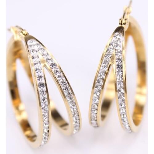 Double crystal Hoop earrings Exquisite travel Women jewelry Prom Fashion Gift 30mm Features Cute and exaggerated SL56
