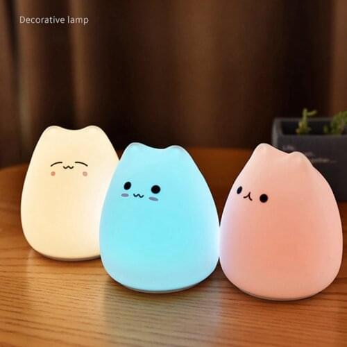 Cute Cartoon Mini Cat LED Night Light Colorful Silicone Animal Lamp Bedroom Bedside Lamp for Children Kids Baby