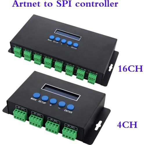 DC5V-24V Artnet Eternet to SPI/DMX pixel led light controller Output 7Ax4CH/3Ax16CH control 2801/2811/2812/APA102/2815 led strip