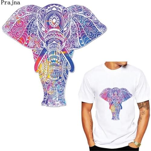 Prajna Elephant Patches Iron On Transfers Vinyl Heat Transfer Ironing Thermal Stickers On Clothes T-shirt DIY Skull Patch Badges