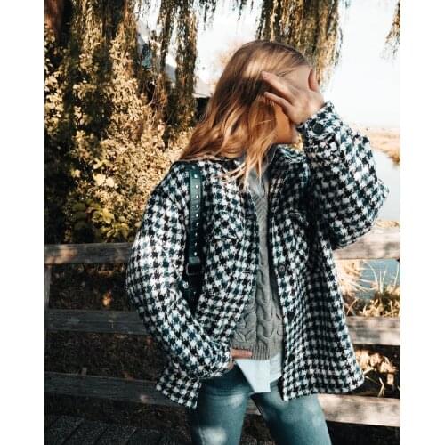 Thick plaid shirt loose large size European and American fashion autumn and winter houndstooth fashion color matching shirt