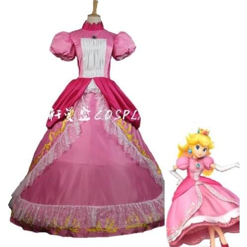Super Mario Princess Peach Sister Dress Cosplay Costume For Adult Women Top Quality Halloween Costume Dress Custom Made