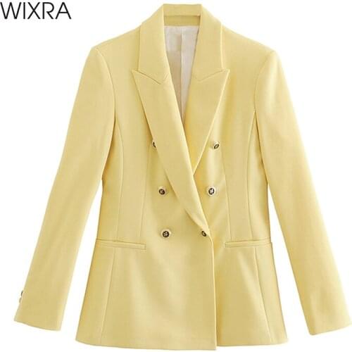 Wixra 2021 Women Blazer Solid Casual Double Breasted Coat Notched Pockets Female OL Chic Tops New Hot Spring Autumn Outwear
