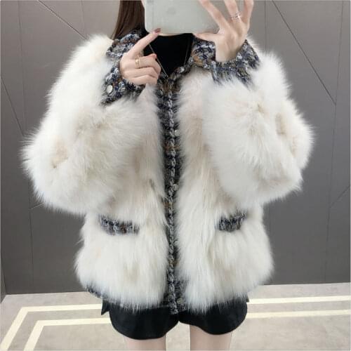 Women 2021 Autumn Winter New Temperamental Coat Female Soft Patchwork Matching Faux Fox Fur Outwear Ladies Warm Chic Jacket C373