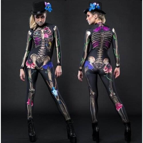 Skeleton Halloween Cosplay Jumpsuit Women Scary Costume Spooky Fancy Dress Day of The Dead Mummy Horror Carnival Party Bodysuit