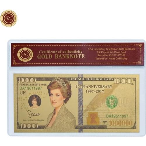 WR Diana Princess Gold Foil Banknote Home Decor Colored the Princess of Wales Golden Banknote for Festival Souvenir