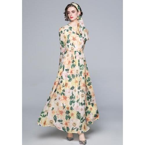 ZUOMAN Women Spring Elegant Floral Chiffon Dress Festa High Quality Long Maxi Party Robe Femme Designer Prairie Chic Vestidos