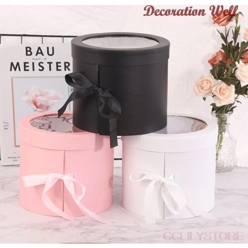1PC Two Layers Round Rotating Box Paper Gift Box Flower Box Packing Box DIY Decor Valentines Day Favors