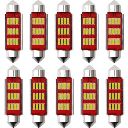10pcs 4014 Chips Canbus C5W C10W Led Bulb 31mm 36mm 39mm 41mm Car Festoon Light Interior Dome Reading Lights 6000K Pure White