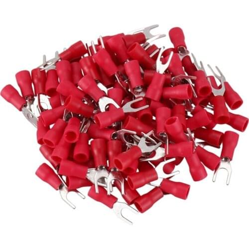 100 Pcs 4mm Fork AWG 22-16 Pre Insulated Terminal Cable Lug