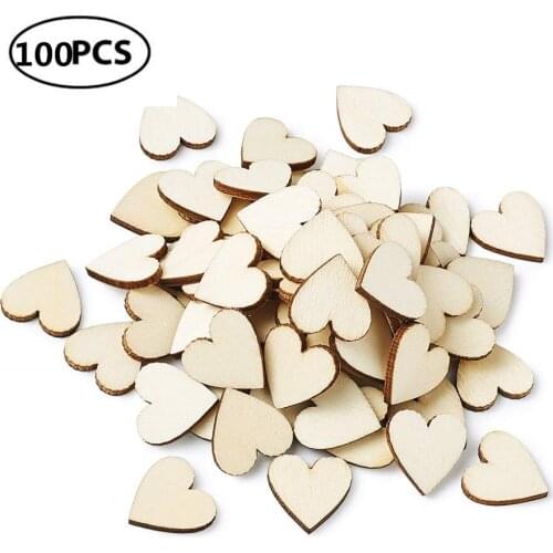 100pcs 10mm 0.39inch Wood Hearts Slices Wooden Discs Heart Shaped Embellishment for Wedding Decor Arts Crafts DIY