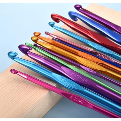 12pcs Metal Handle Crochet Hook Knitting Needles Set Crocheting Needle Tool Aluminum Colored Crochet Sweater Knitting DIY Crafts