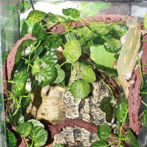 1XCC Artificial Vine Reptile Terrarium Box Habitat Decoration Lizard Green Fake Plants Leaves
