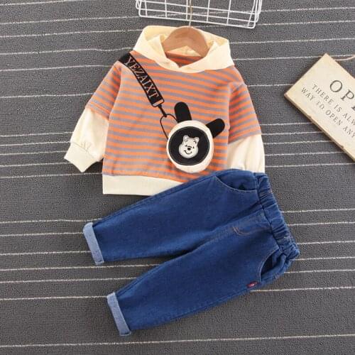 1-5Years Toddler Baby Boys Girs Clothing Kids Cotton Patchwork Stripe Hoodie+Jeans 2pc/Set Spring Autumn Children Casual Outfits