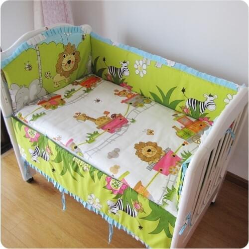 6PCS Forest baby bedding set bed linen cotton curtain crib bumper baby cot sets protetor de berço (4bumper+sheet+pillow cover)