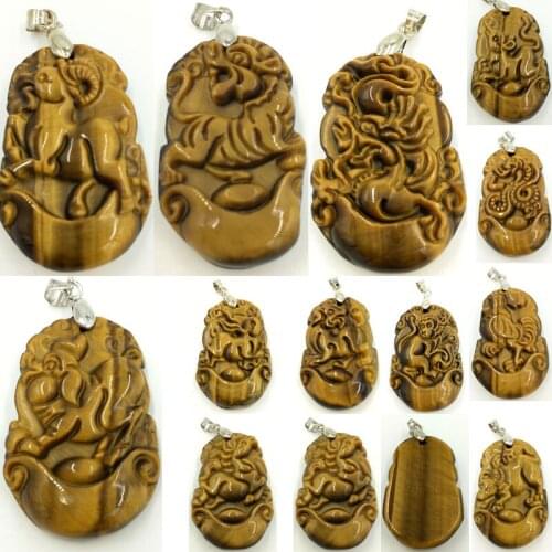 Free Shipping Fashion Jewelry 22x35x8mm Beautiful Tiger Eye Chinese Zodiac Art Women Men Pendant Bead WFH576