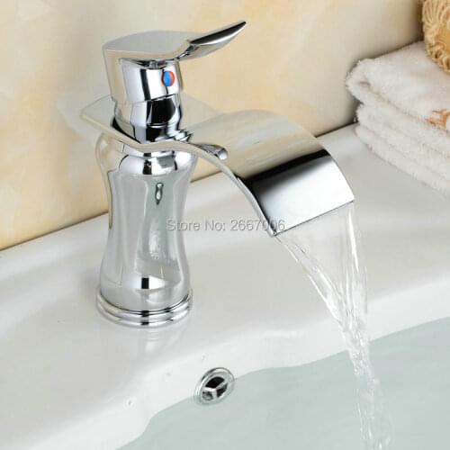 Free shipping Newly Chrome Brass High Polish Bathroom Faucet Waterfall Basin Sink Tap Kitchen Mixer Faucet Tap Designer ZR617