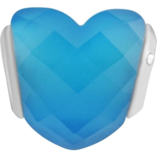 100% 925 Sterling Silver Shape of Love Heart Blue Crystal Charms Beads for Jewelry Making Fits Original Brand Bracelet Berloque