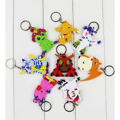 Digimon Adventure 8pcs/lot Agumon Gabumon Patamon Tailmon Gomamon Piyomon PVC Pendant Keychain