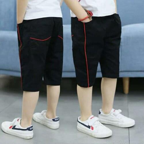 Summer Casual Boys Short Pants Kids Mid Waist Red/Black Short Pants 4-13Yrs Children Boy Soft Elastic Waist Short Straight Pants
