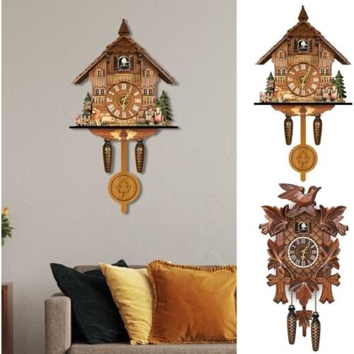 Hotsale Cuckoo Clock Retro Nordic Style Wall Alarm Children Wooden Art Time Bird Bell Swing Educational Toys WF