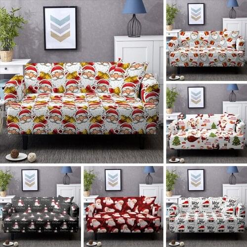 Christmas Sofa Cover Stretch Santa Claus Elastic Couch Cover for Corner Sectional Sofa funda de sofá L Shaped Sofa Chaise Lounge