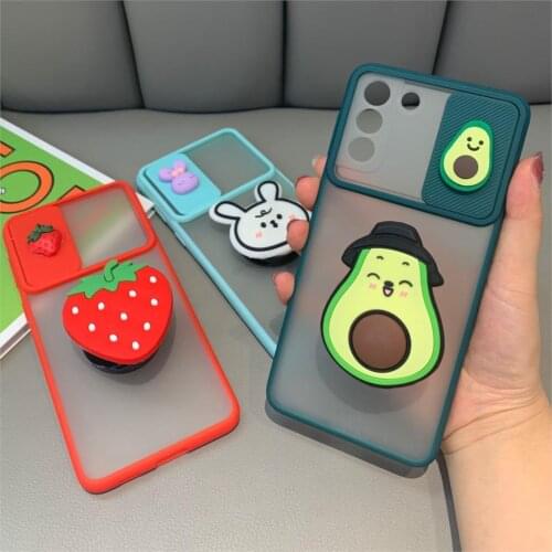 For Redmi Note 10 Pro max Note 9S cover Slide Camera Lens Protection Cover for POCO X3 Pro M3 10T Pro Cartoon Stand Holder Case