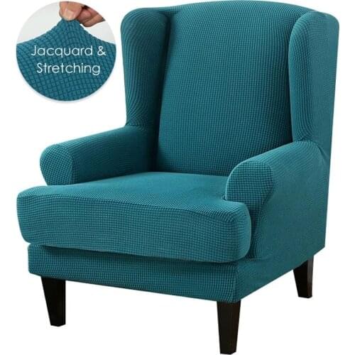 Wing back Chair Cover Jacquard Spandex Stretch Slipcovers for office Chairs Stylish 2 Piece Set With Elastic Band