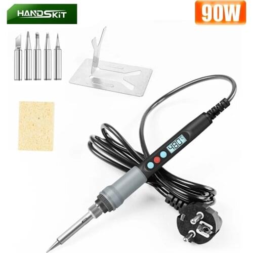 90W Electric Soldering Iron Adjustable Temperature LCD Soldering Tool Ceramic Heater Soldering Iron Head Desoldering Pump Set
