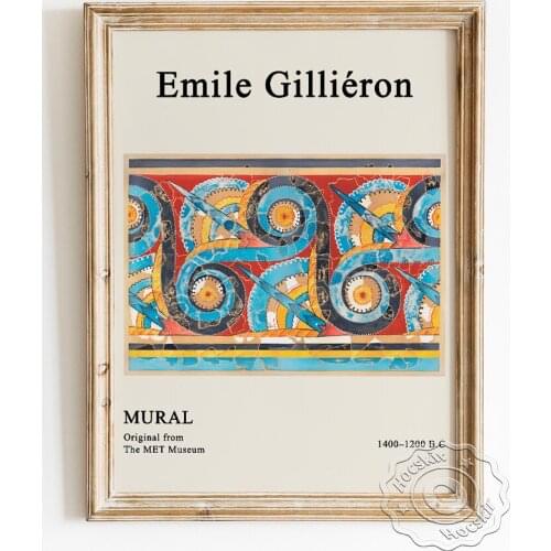 Emile Gillieron Archaeological Drawing Exhibition Museum Poster, The Great S-spiral Frieze Fresco, Vintage Art Mural Home Decor