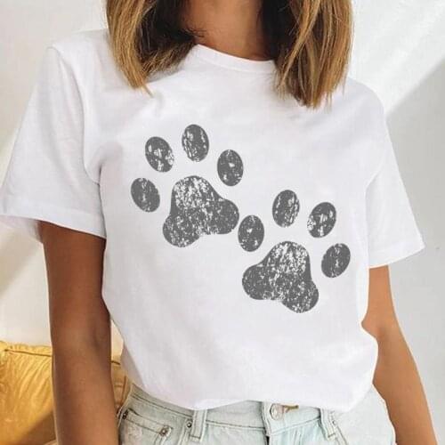 Women Dog Paw America Flag Love Dog Animal Casual Female Cartoon Clothes Tops Print Ladies Tees Tshirt Graphic T-Shirt