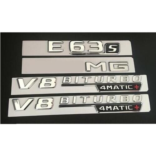 Chrome E63s for AMG V8 BITURBO 4MATIC+ Trunk Fender Badges Emblems for Mercedes Benz