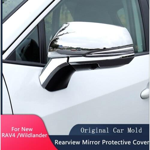 QHCP Chrome Car Side Door Rear View Mirror Cover Cap Decoration Strips Trim Sticker Overlay Shell For Toyota RAV4 Wildlander2020