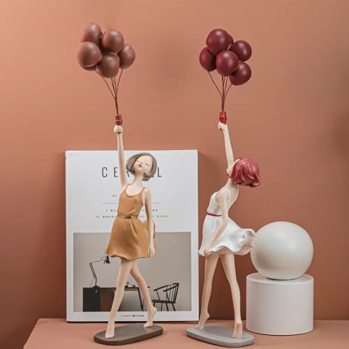 Exquisite Balloon Girl Sculptures Living Room Decoration Figurines TV Cabinet Decor Ornaments Home Decorative Lady Birthday Gift
