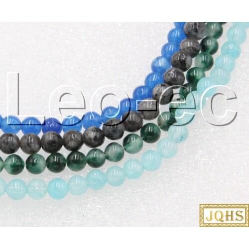 JQHS Round green blue light blue jade Labradorite Stone Loose Beads Strand For Jewelry Making DIY 15" V1199