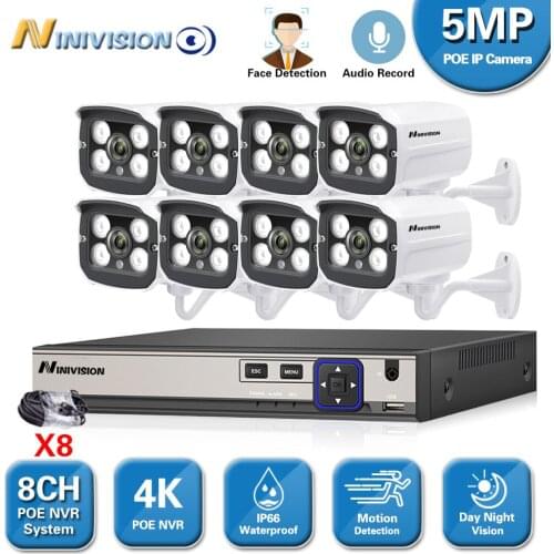 HKIXDISTE 8CH 5MP POE NVR Xmeye CCTV Face System 5.0MP In/Outdoor PoE IP Camera IR Night Vision Video Security Surveillance Kits