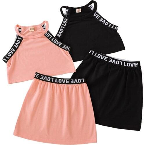 Summer Girl Set Cotton Sleeveless Vest + Skirt Suits for Kids 2pcs