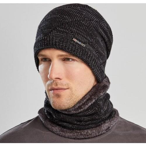Men Hat Scarf Set Winter Fleece Warm Thick Skiing Outdoor Sports Accessory For Teenagers