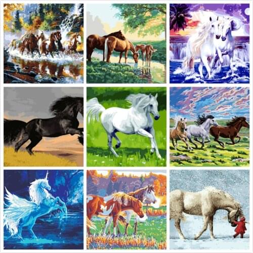 Horse Animals Painting By Numbers For Adults Kits Hand Painted Decor Drawing Canvas DIY Oil Coloring Paint Pictures By Numbers