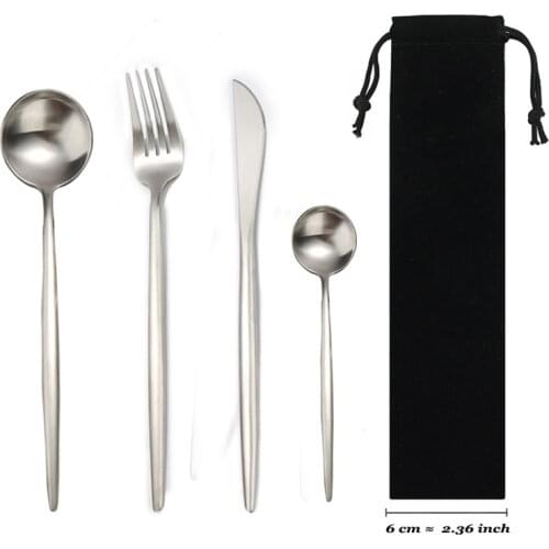 Flatware Set Matt 304 Stainless Steel Dinnerware Set Knife Fork Spoon Cutipol Cutlery with Bag Portable For Travel Drop Shipping