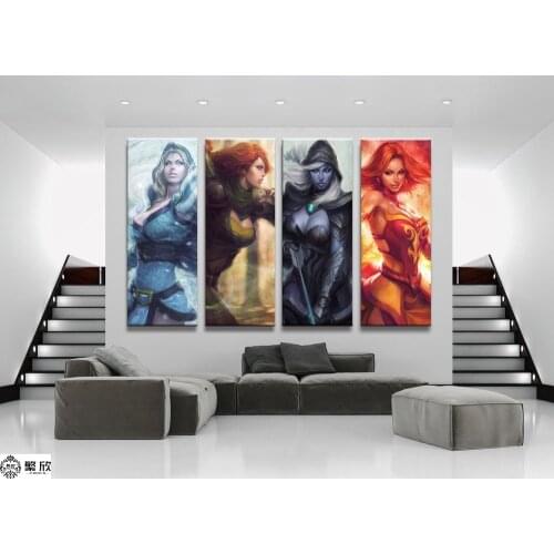 4 Panel DOTA 2 Game Canvas Printed Painting For Living Room Wall Art Home Decor HD Picture Artworks Modern Poster