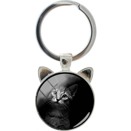 NEW Fashion Black Animal New Model Handmade Silver-plated Cat Ear Keychain Mens and Womens Bag Keychain Jewelry