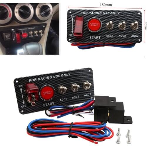 Ignition Switch DC 12V Racing Car Engine Start Push Button Switch Carbon Fiber Panel Multi-function One-key Start Switch
