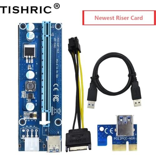 TISHRIC VER006C Riser Card PCI PCIE PCI-E Graphics Extension Cable 1X To 16X Extender Adapter 6Pin USB 3.0 Cable Miner Mining