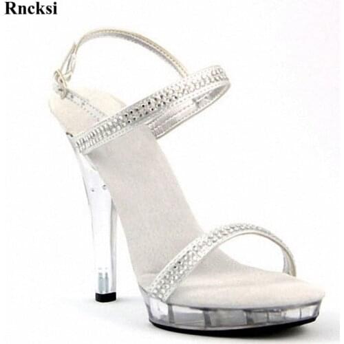 Rncksi New 13CM Clear Heels Sandals Shoes Summer Ladies Party Shoes Plus Size Chinese Size 34-46 Summer Sandals